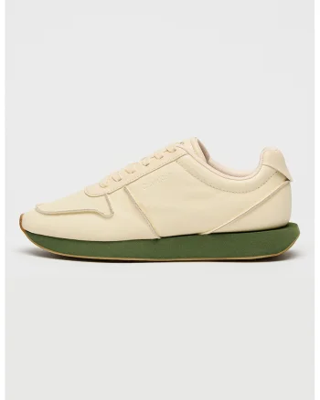 Pantofi sport de piele cu varf rotund, Maro camel