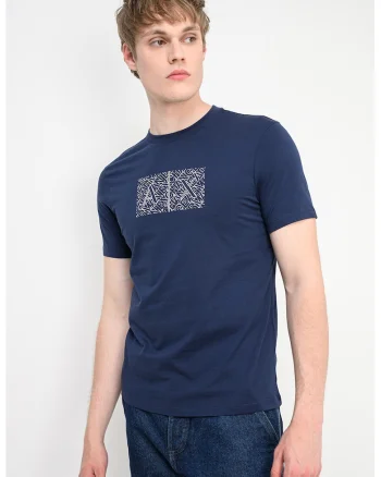 Tricou de bumbac cu logo, Alb/Bleumarin