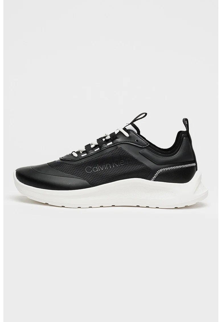 Pantofi sport Eva Runner din piele ecologica cu imprimeu logo, Negru