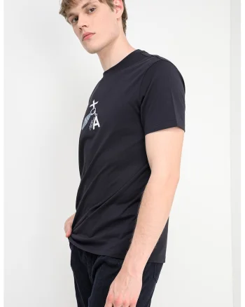 Tricou de bumbac cu imprimeu, Negru/Alb murdar/Bleumarin