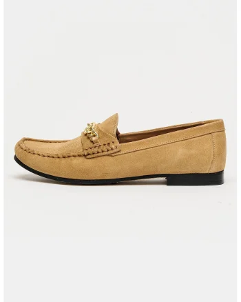 Pantofi loafer din piele intoarsa cu varf rotund, Caramel