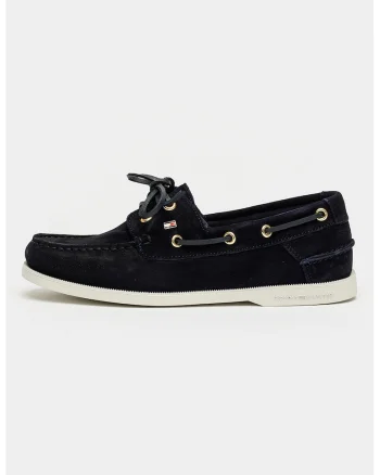 Pantofi boat din piele intoarsa cu varf rotund, Negru