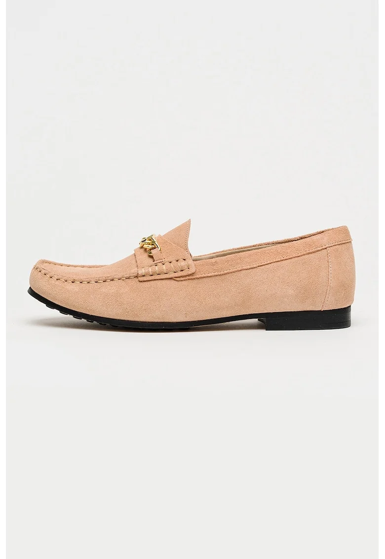 Pantofi loafer din piele intoarsa cu varf rotund, Auriu/Portocaliu pal