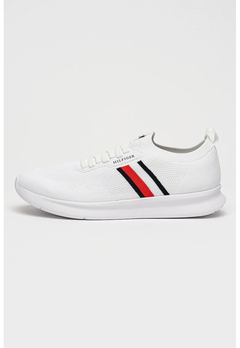 Pantofi sport din material textil cu logo, Negru/Alb optic/Rosu vermillion