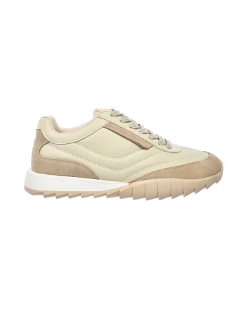 Pantofi sport low-cut cu garnituri din piele intoarsa, Bej