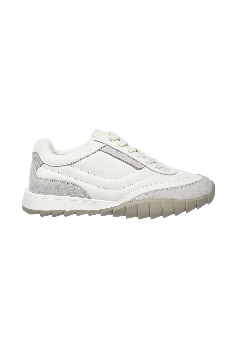Pantofi sport din piele cu garnituri din piele intoarsa, Alb/Gri deschis
