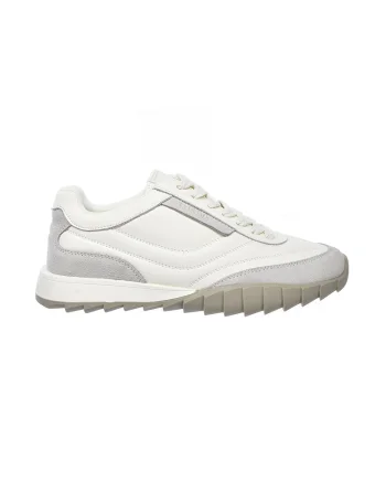 Pantofi sport din piele cu garnituri din piele intoarsa, Alb/Gri deschis