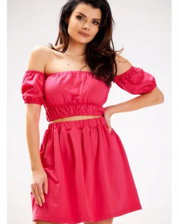 Fusta scurta in clos din tricot de bumbac,, Fucsia