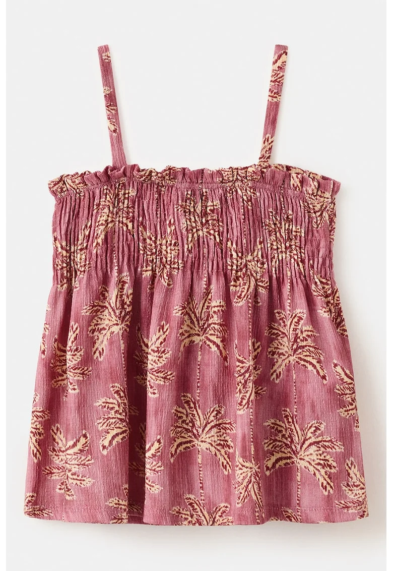 Top cu model tropical si insertii elastice, Bej/Rosu capsuna