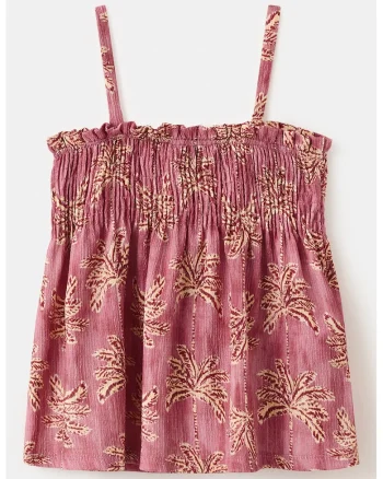 Top cu model tropical si insertii elastice, Bej/Rosu capsuna