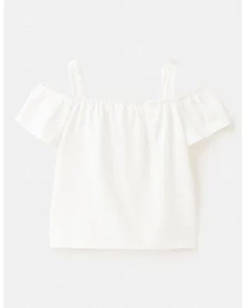 Tricou uni cu decolteu pe umeri, Alb