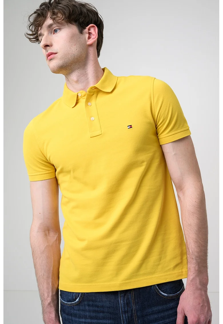 Tricou polo slim fit din amestec de bumbac organic 1985, Galben sofran