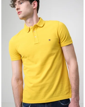 Tricou polo slim fit din amestec de bumbac organic 1985, Galben sofran