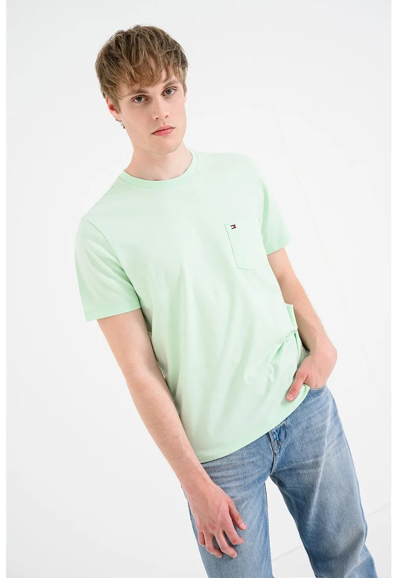 Tricou de bumbac cu buzunar pe piept Essential, Verde menta