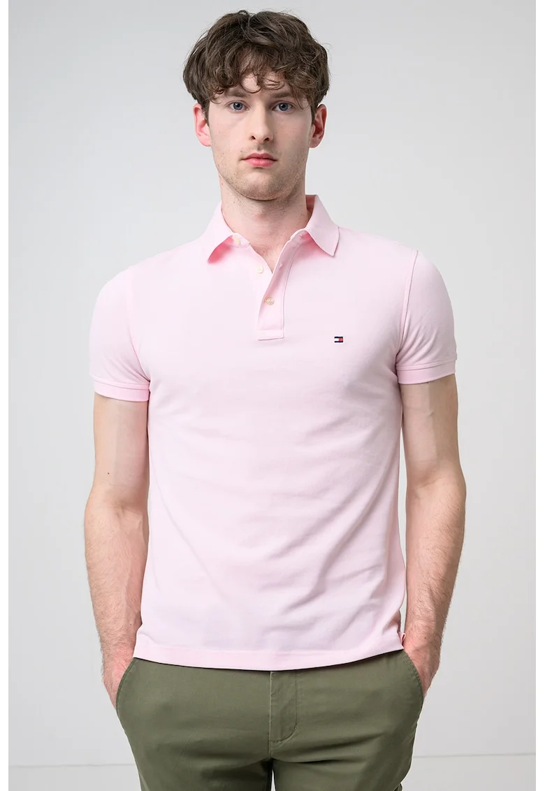 Tricou polo slim fit din amestec de bumbac organic 1985, Roz deschis