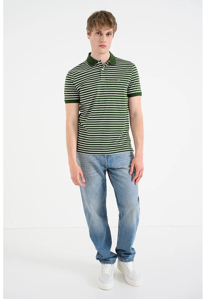 Tricou polo de bumbac, Alb/Verde padure