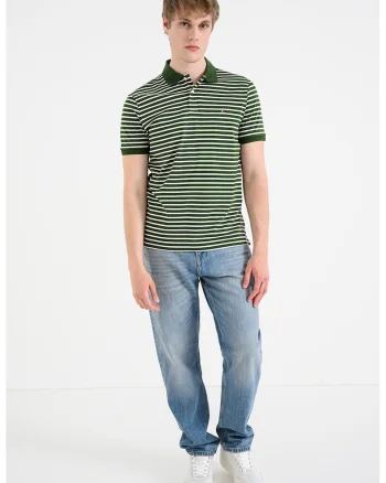 Tricou polo de bumbac, Alb/Verde padure
