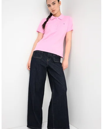 Tricou polo cu croiala slim-fit si logo, Roz deschis