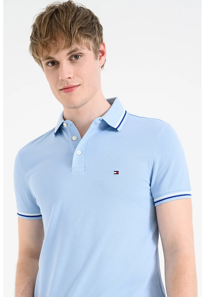 Tricou polo din amestec de bumbac organic, Albastru deschis