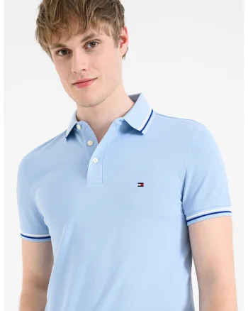 Tricou polo din amestec de bumbac organic, Albastru deschis
