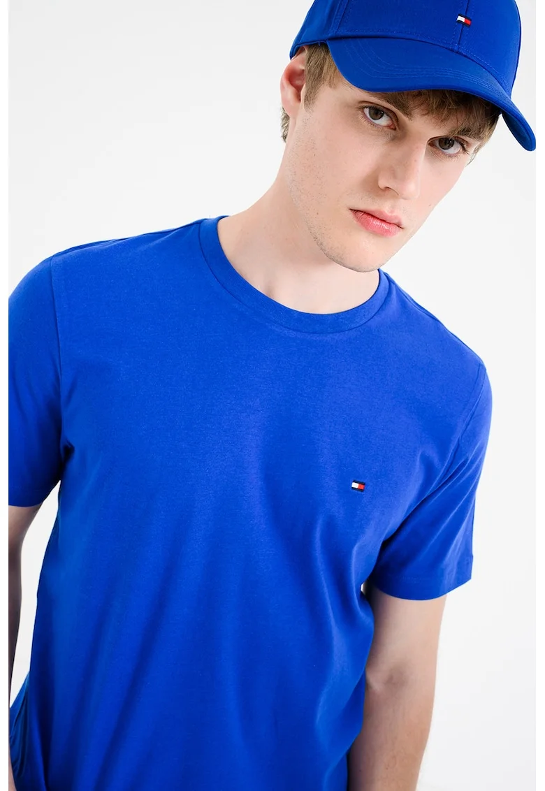 Tricou din bumbac cu decolteu la baza gatului, Albastru