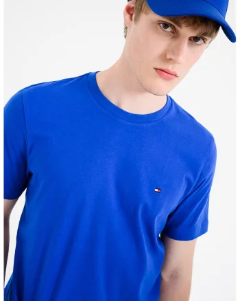 Tricou din bumbac cu decolteu la baza gatului, Albastru