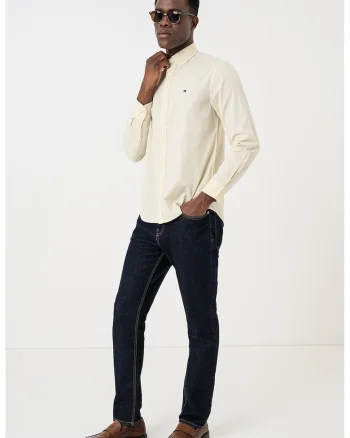 Camasa de poplin cu guler fixat cu nasturi, Crem