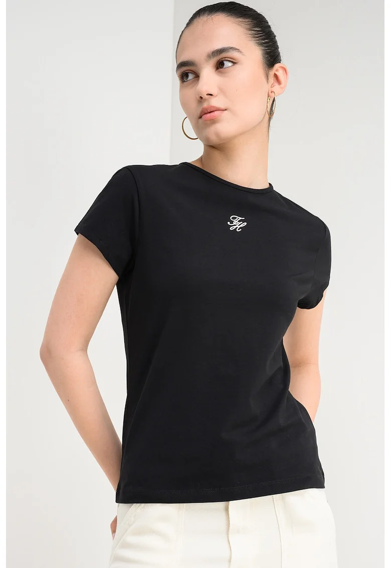 Tricou slim-fit din amestec de bumbac cu logo, Negru