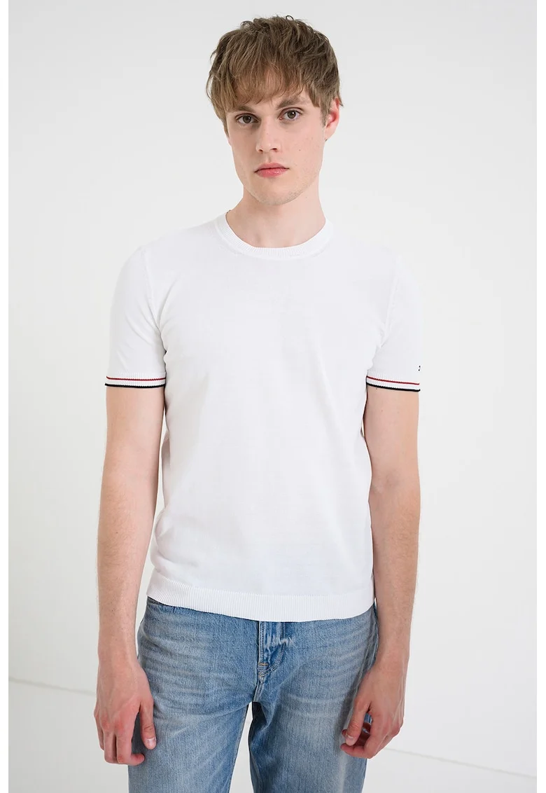 Tricou regular fit din amestec de bumbac, tricotat fin, Alb
