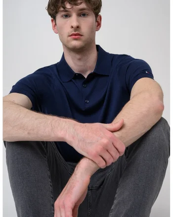 Tricou polo din amestec de bumbac organic si lyocell, Bleumarin