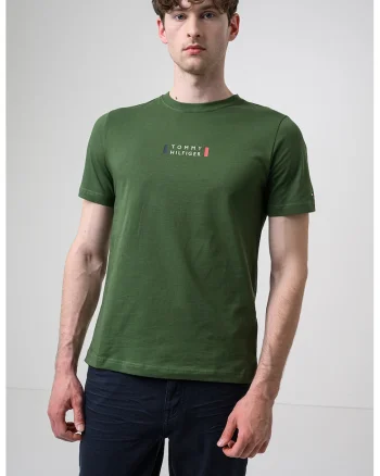 Tricou regular fit cu imprimeu logo discret, Verde padure