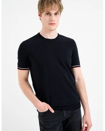 Tricou regular fit din amestec de bumbac, tricotat fin, Albastru ultramarin