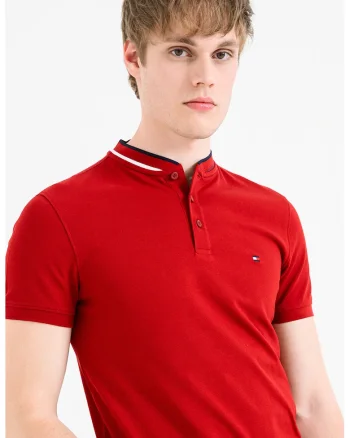 Tricou polo slim fit cu guler Mao, Rosu inchis