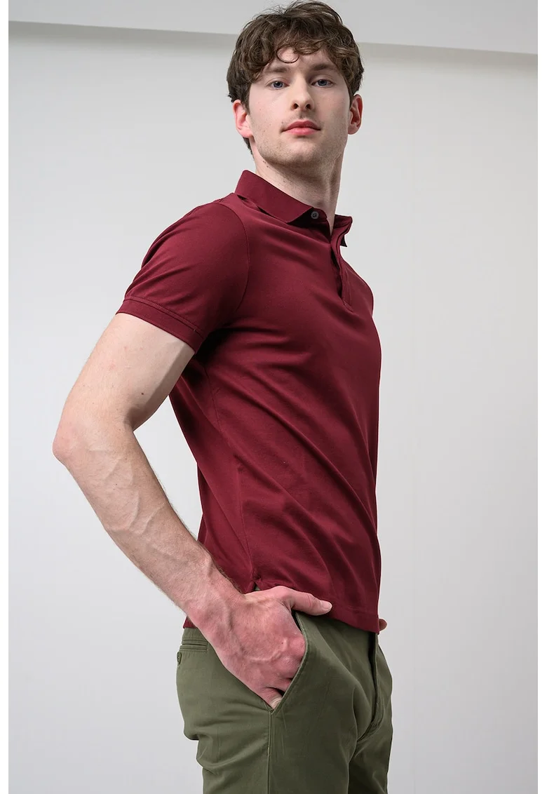 Tricou polo regular fit cu fenta scurta, ascunsa cu nasturi, Violet tyrian
