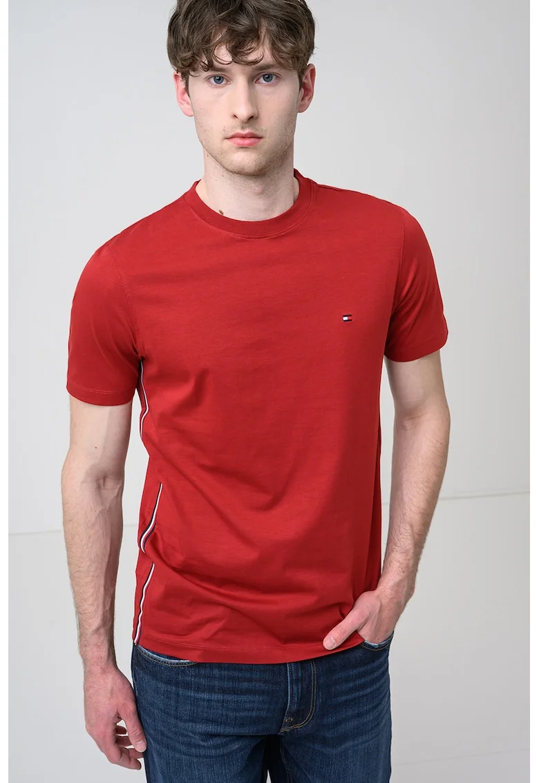 Tricou din bumbac cu logo brodat, Rosu inchis