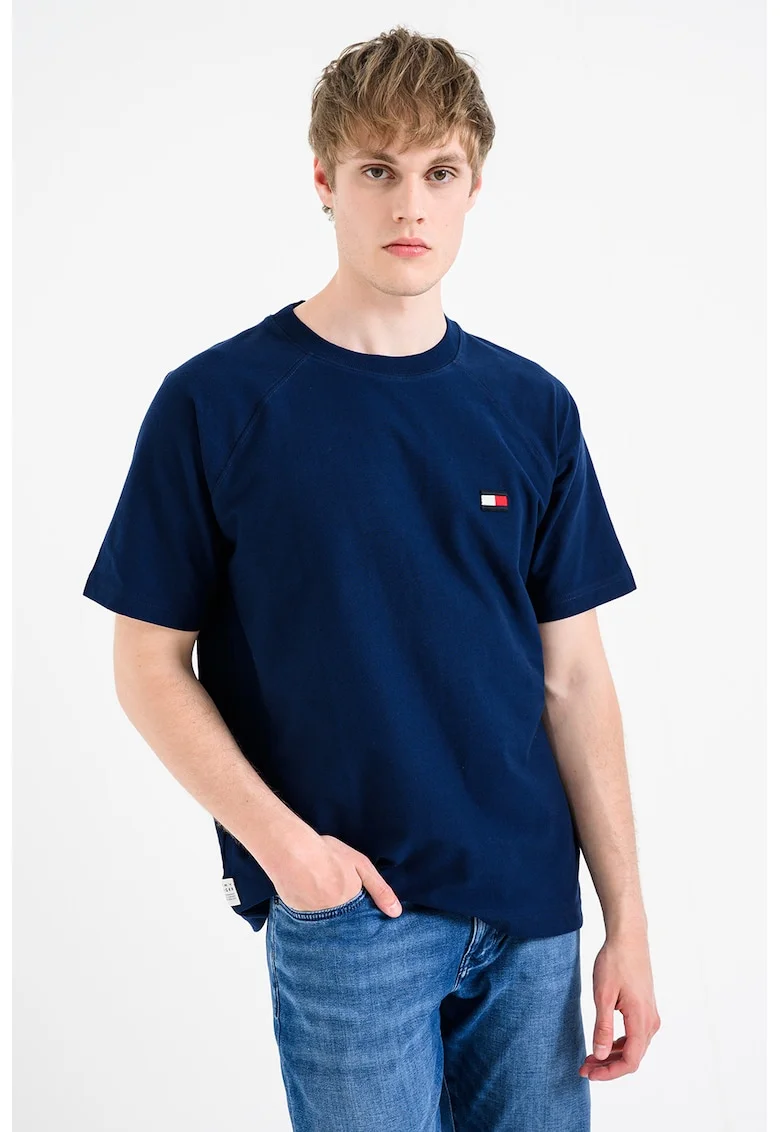 Tricou de bumbac cu maneci raglan si monograma, Bleumarin