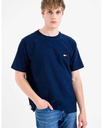 Tricou de bumbac cu maneci raglan si monograma, Bleumarin