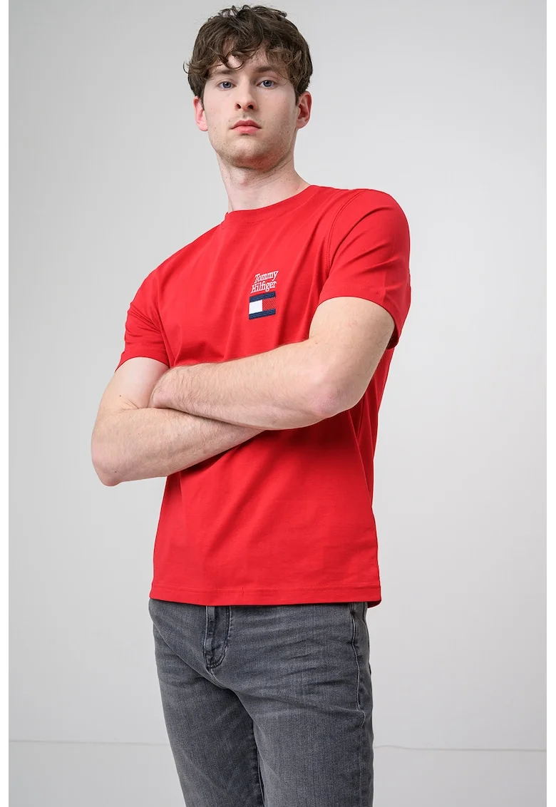 Tricou regular fit cu logo, Rosu/Alb