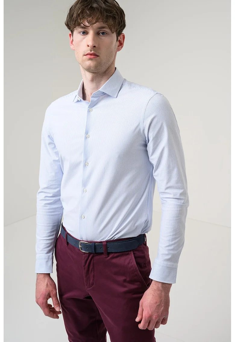 Camasa slim fit cu guler clasic, Alb/Albastru pastel