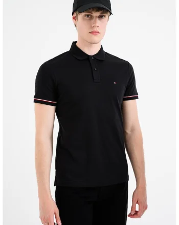 Tricou polo slim fit cu logo brodat, Negru