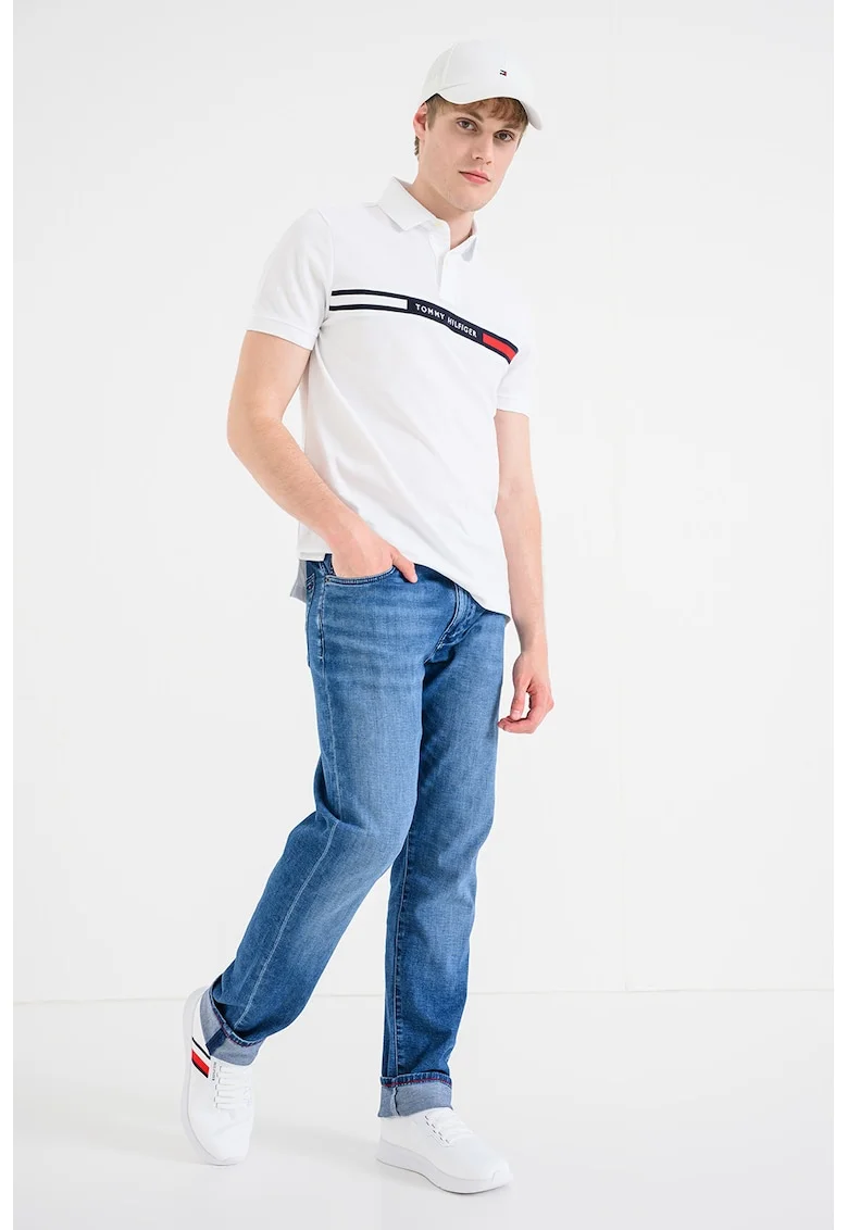 Tricou polo din amestec de bumbac organic, Alb/Bleumarin