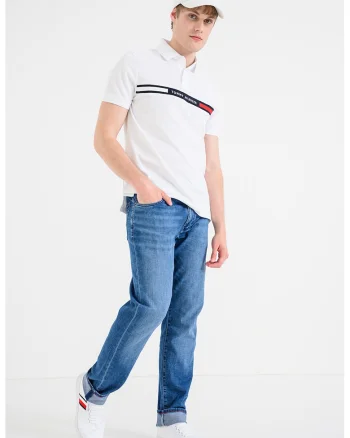 Tricou polo din amestec de bumbac organic, Alb/Bleumarin