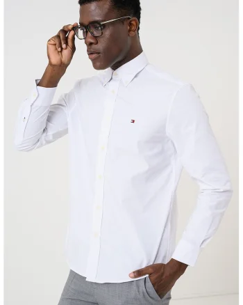 Camasa slim fit cu logo pe piept, Alb