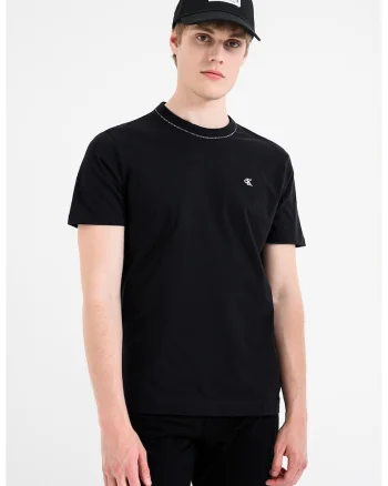Tricou de bumbac cu decolteu la baza gatului, Negru