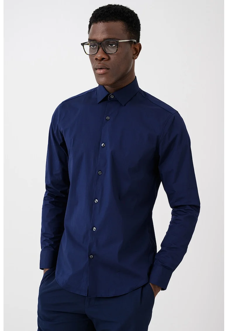 Camasa slim fit de poplin, Bleumarin