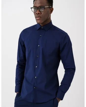 Camasa slim fit de poplin, Bleumarin