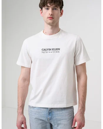 Tricou de bumbac cu logo brodat, Alb fildes/Gri inchis