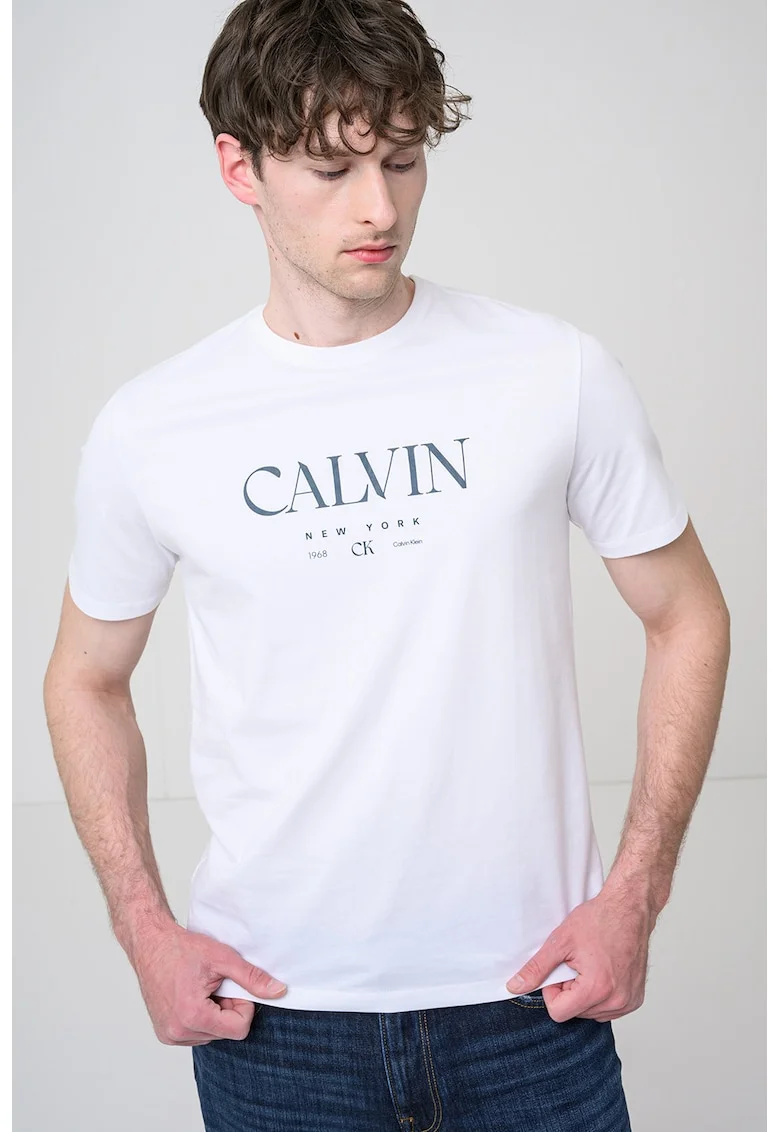 Tricou de bumbac cu logo, Alb/Gri antracit