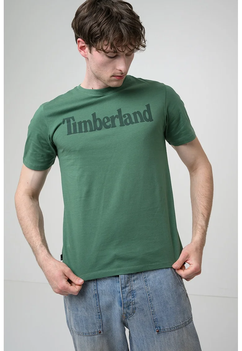 Tricou cu imprimeu logo contrastant Linear, Verde