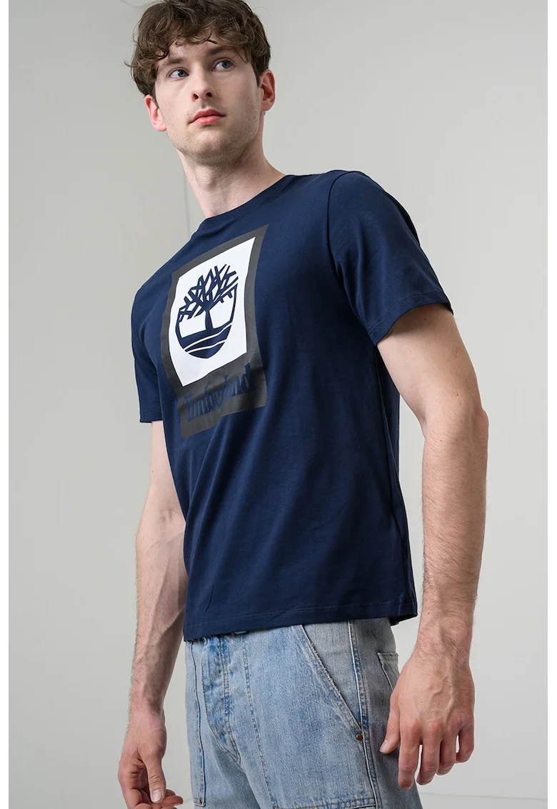 Tricou de bumbac cu imprimeu logo, Bleumarin